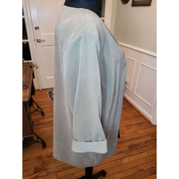 Vintage 90s Faux Suede Sage Green Duster Blazer 3/4 Rolled Sleeves 1X Minimal - Picture 5 of 7